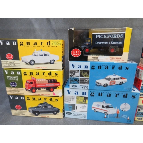 124 - ELEVEN BOXED VANGUARD DIE CAST TRUCKS AND CARS, to include two VA08904 Austin 2200 Staffordshire pol... 