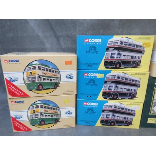 129 - NINE BOXED CORGI TROLLEY BUSES, to include three Corgi Classic 34702, two 97316, 97870, 97800, 97871... 