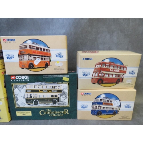 129 - NINE BOXED CORGI TROLLEY BUSES, to include three Corgi Classic 34702, two 97316, 97870, 97800, 97871... 