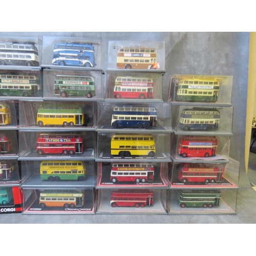 140 - THIRTY SIX BOXES CORGI OMNIBUSES, to include buses, trolley buses and coaches