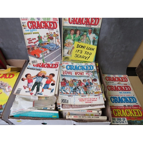 20 - TWO TRAYS CONTAINING A SELECTION OF VINTAGE COMICS / MAGAZINES / PAPERBACK BOOKS, to include MAD and... 