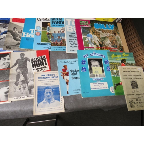 36 - EIGHTY SIX FOOTBALL TESTIMONIAL PROGRAMMES, to include Nat Lofthouse, George Best, Bobby Charlton, J... 