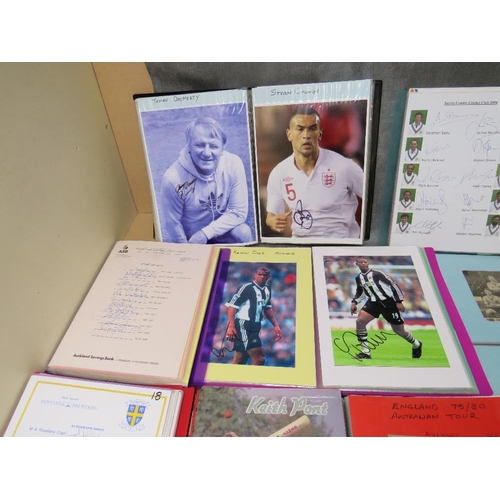 45 - TEN ALBUMS OF FOOTBALL AND CRICKET AUTOGRAPHED PROGRAMMES, PHOTOGRAPHS, TEAM SHEETS, CUTTINGS ETC., ... 