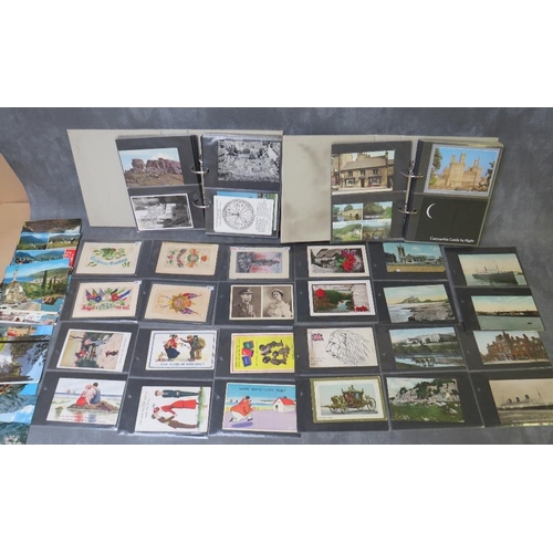 48 - A COLLECTION OF POSTCARDS, to include two albums and loose cards, inlcuding vintage silks, saucy sea... 