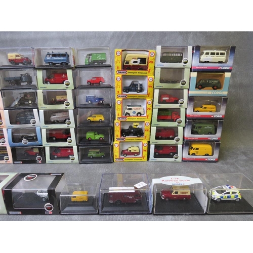 64 - A TRAY OF SEVENTY SIX BOXED OXFORD / CLASSIX / CORGI / EFE 1:76 RAILWAY SCALE VEHICLES