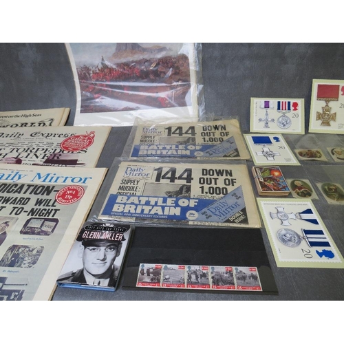 67 - A TRAY OF EPHEMERA TO INCLUDE VINTAGE NEWSPAPERS, commemortive Edwards Abdications 1936 Daily Mirror... 