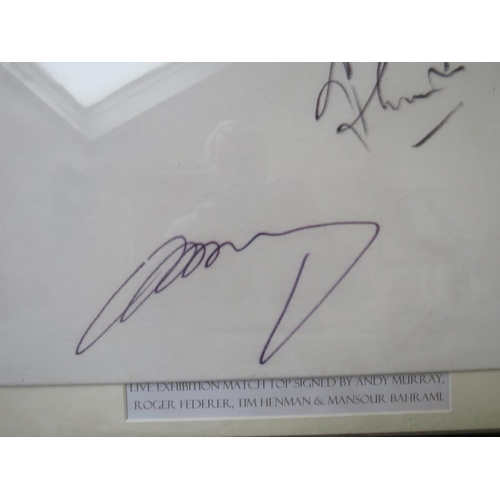 80 - A FRAMED UNDER ARMOUR T-SHIRT, signed at a live exhibition tennis math by Roger Federer, Tim Henman,... 