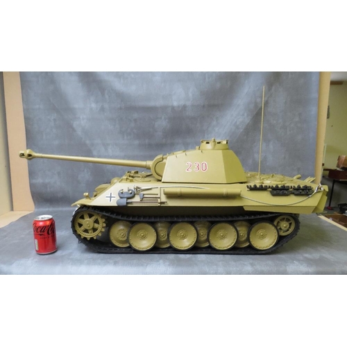 86 - A SCRATCH BUILT WOODEN GERMAN PANTHER TANK, W 38 cm, L 101 cm, raised on a wooden plinth - 44 x 84 c... 