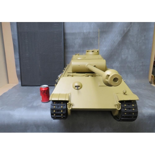 86 - A SCRATCH BUILT WOODEN GERMAN PANTHER TANK, W 38 cm, L 101 cm, raised on a wooden plinth - 44 x 84 c... 