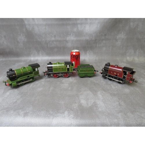 89 - THREE UNBOXED O GAUGE 3 RAIL (LNER 460, LMS 2270 AND 1842) LOCOMOTIVES, together with an LNER tender