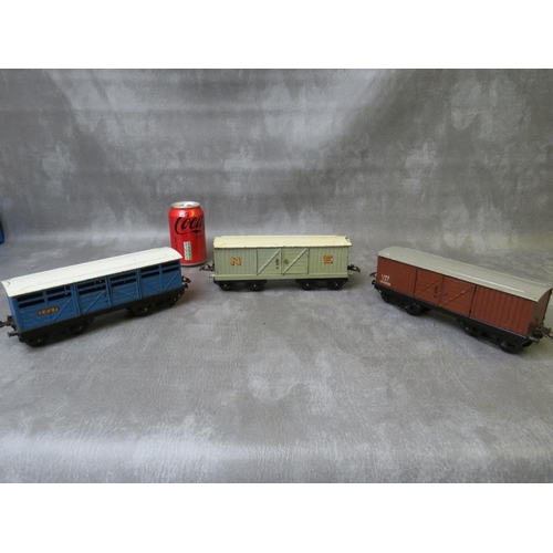 90 - THREE UNBOXED HORNBY O GAUGE COVERED WAGONS