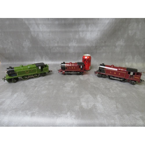 93 - THREE UNBOXED O GAUGE LOCOMOTIVES, LMS 2180 4-4-2, LMS 70 0-4-0, LNER 4-4-2, all 3 rail