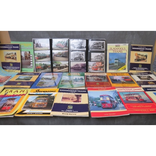 173 - TWO ALBUMS OF RAILWAY AND TROLLEY BUS PHOTOGRAPHS, together with a box of railway and trolley bus bo... 