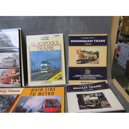 173 - TWO ALBUMS OF RAILWAY AND TROLLEY BUS PHOTOGRAPHS, together with a box of railway and trolley bus bo... 