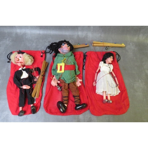 184 - THREE UNBOXED PELHAM PUPPETS, rare ballerina, giant and teacher, all in red puppet bags