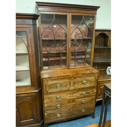 823 - A 19th century mahogany glazed secretaire bookcase, having a fully fitted secretaire drawer, glazed ... 