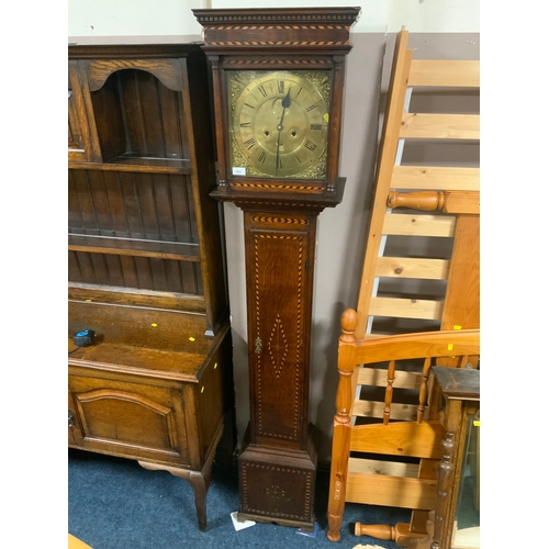 825 - John Oliver of Manchester - A brass faced longcase clock with no movement mechanism, in a nicely inl... 