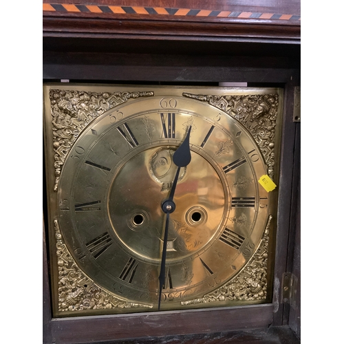 825 - John Oliver of Manchester - A brass faced longcase clock with no movement mechanism, in a nicely inl... 