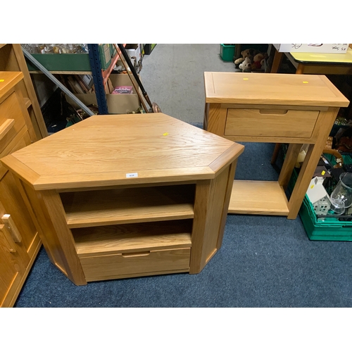 839 - A modern light oak side table and a media cabinet. (2)