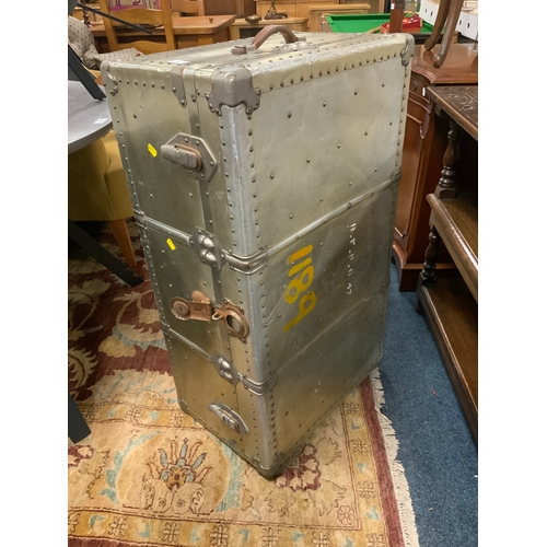 848 - A vintage metal packing trunk