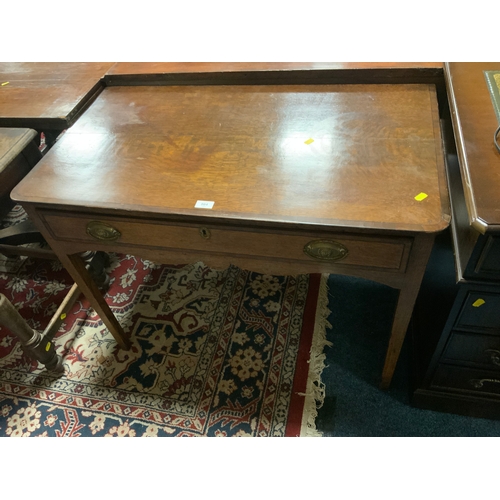 864 - An antique oak crossbanded single drawer side table W 97 cm