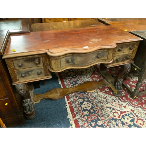 879 - A mid-Victorian mahogany washstand with five drawers W 119 cm. A/F, together with a cake stand. (2)