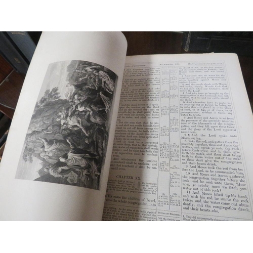 466 - A large family devotional bible by the Rev. Matthew Henry, with clasp, together with a similar sized... 