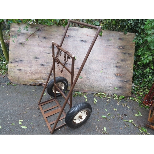 786 - A vintage welding gas bottle trolley