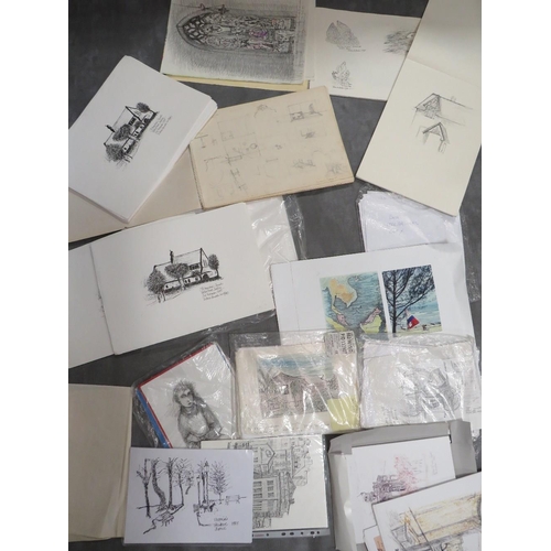 203 - Victoria Bowater Wright, a quantity of sketch books, unframed oils, pencil drawings and prints etc, ... 