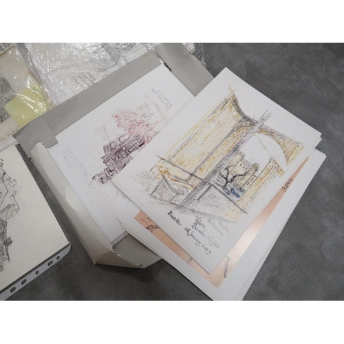 203 - Victoria Bowater Wright, a quantity of sketch books, unframed oils, pencil drawings and prints etc, ... 