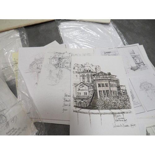 203 - Victoria Bowater Wright, a quantity of sketch books, unframed oils, pencil drawings and prints etc, ... 