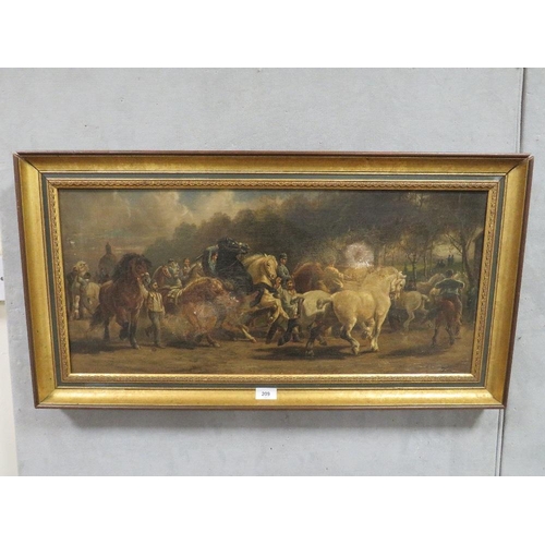 209 - After Rosa Bonheur 19th/29th century study 'The Horsefair' indistinctly signed oil on canvas, 34 x 7... 