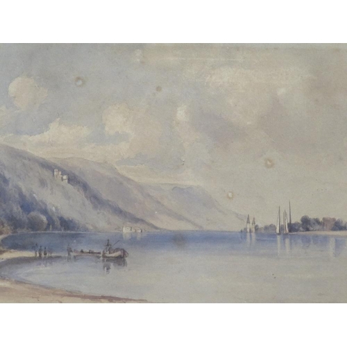 213 - Circle of James Duffield Harding, watercolour Italian Lake scene with boats and figures, see verso u... 