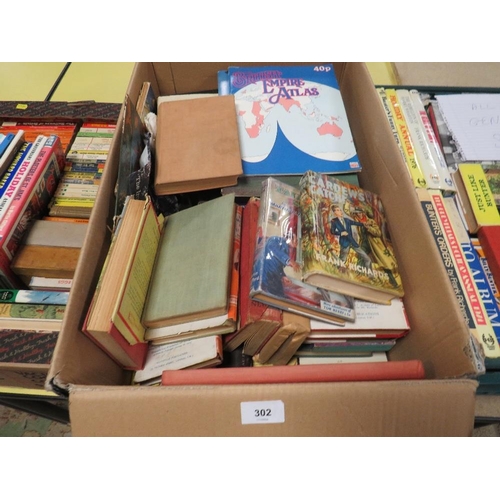 302 - Three trays of assorted books to include Penguin examples (plastic trays not included)