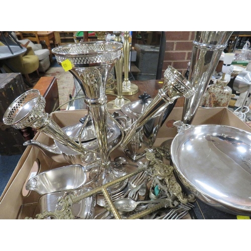 305 - A tray of assorted silver plated ware to include a four piece tea service