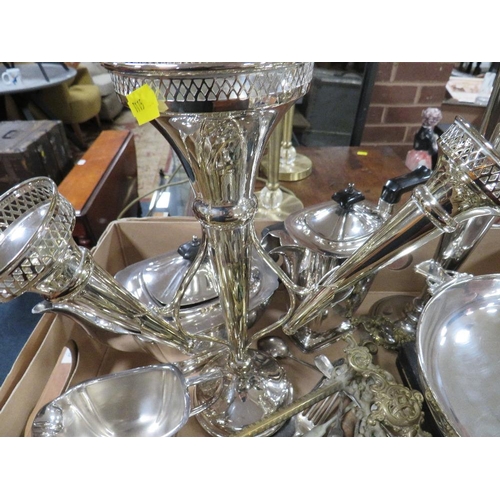 305 - A tray of assorted silver plated ware to include a four piece tea service