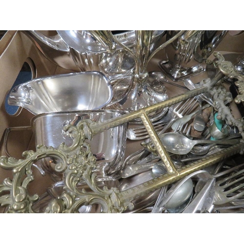 305 - A tray of assorted silver plated ware to include a four piece tea service