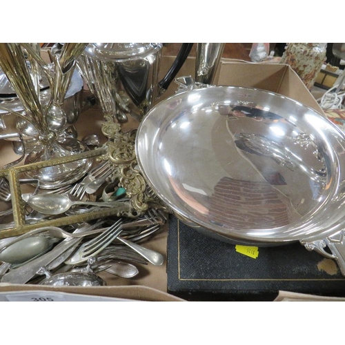 305 - A tray of assorted silver plated ware to include a four piece tea service