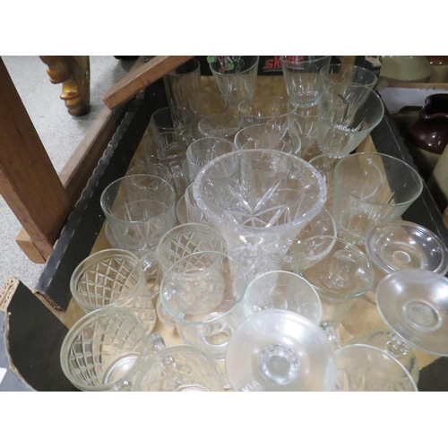 318 - Two trays of stoneware ceramics together with a tray of glassware