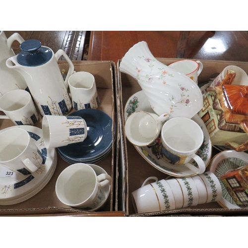 323 - Two trays of ceramics to include Beswick Apollo tea/coffee ware