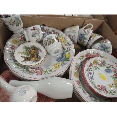 327 - Four trays of assorted ceramics to include Royal Albert Silver Maple