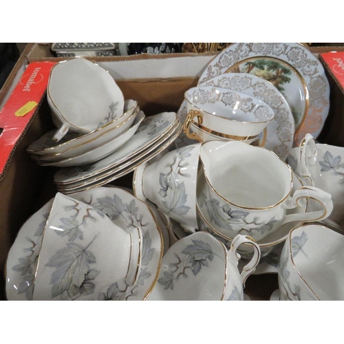 327 - Four trays of assorted ceramics to include Royal Albert Silver Maple