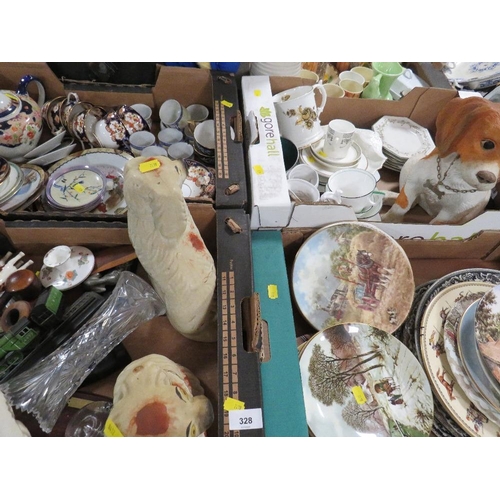 328 - Four trays of ceramics and collectables to include collectors plates