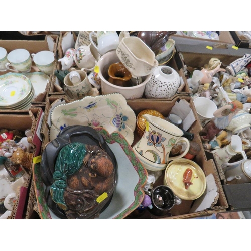 332 - Six trays of assorted ceramics to include crested ware