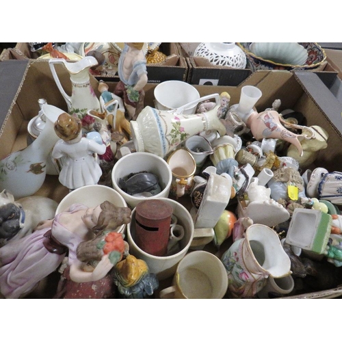 332 - Six trays of assorted ceramics to include crested ware