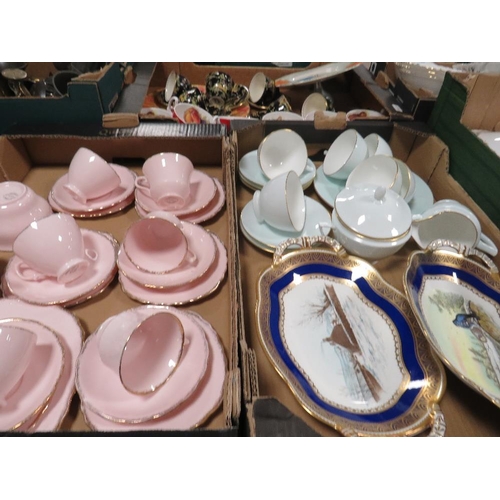 336 - Three boxes of mixed tea sets to include Coalport, Royal Winton, Aynsley fruit cups etc