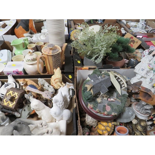 342 - Four trays of assorted ceramics to include animal figures, Robert Harrop figures etc