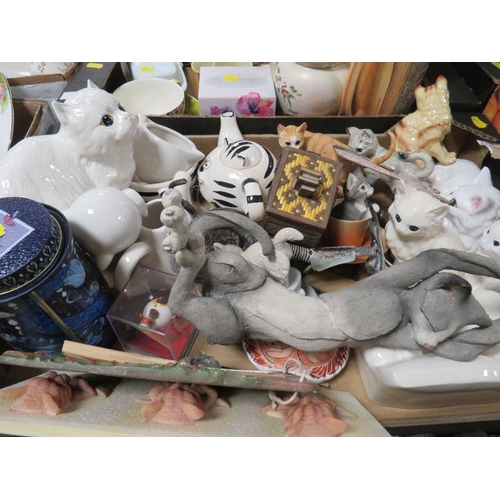 342 - Four trays of assorted ceramics to include animal figures, Robert Harrop figures etc