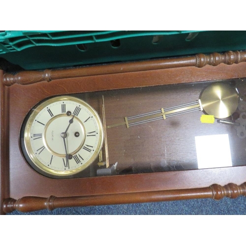 345 - A tray of assorted candle holders etc together with a wall clock