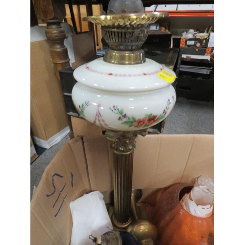 360 - A tray of oil lamps and shades etc (unchecked)